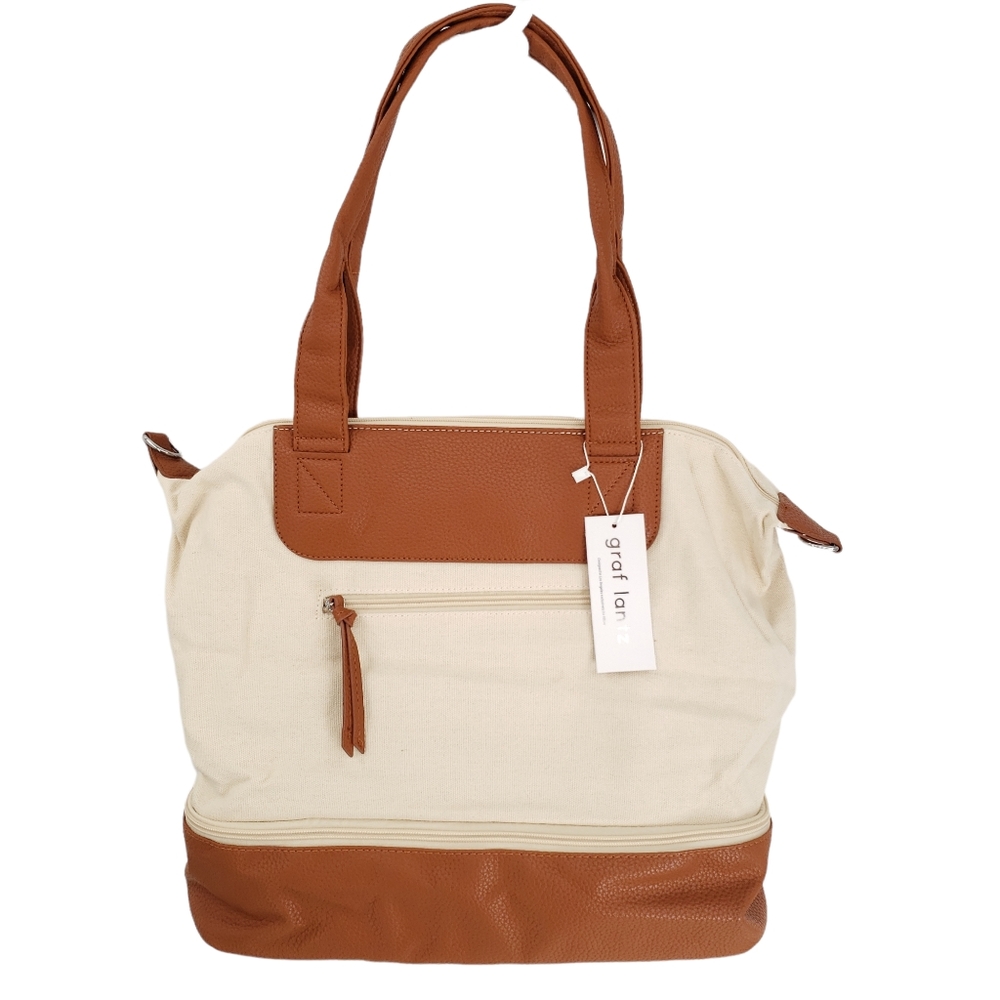 Granf Lantz Carry-On Travel Weekender Canvas & Tan Vegan Leather